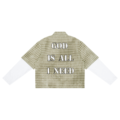 God Is All I Need Vintage Plaid Sleeved Shirt