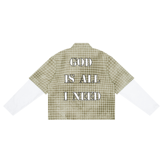God Is All I Need Vintage Plaid Sleeved Shirt